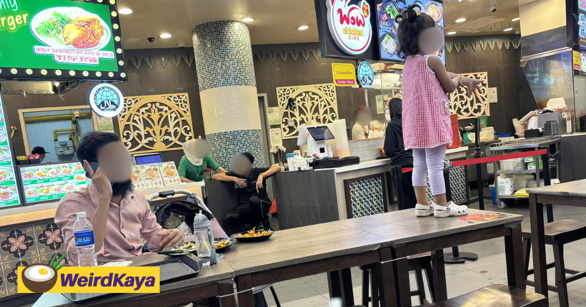 Man Slammed For Letting Child Stand On Top Of Table At Food Court In S'pore