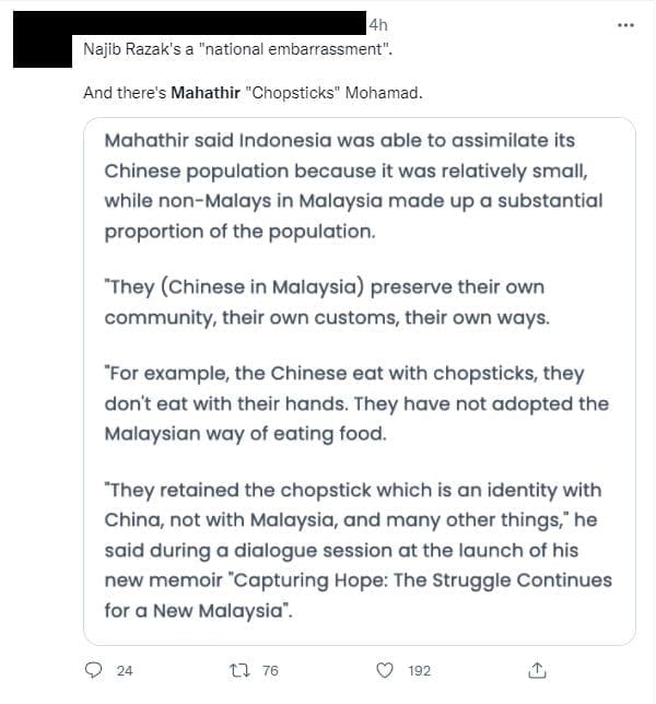 Mahathir's chopsticks situation
