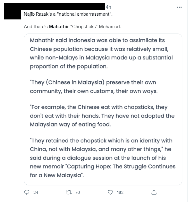 Mahathir's chopsticks situation