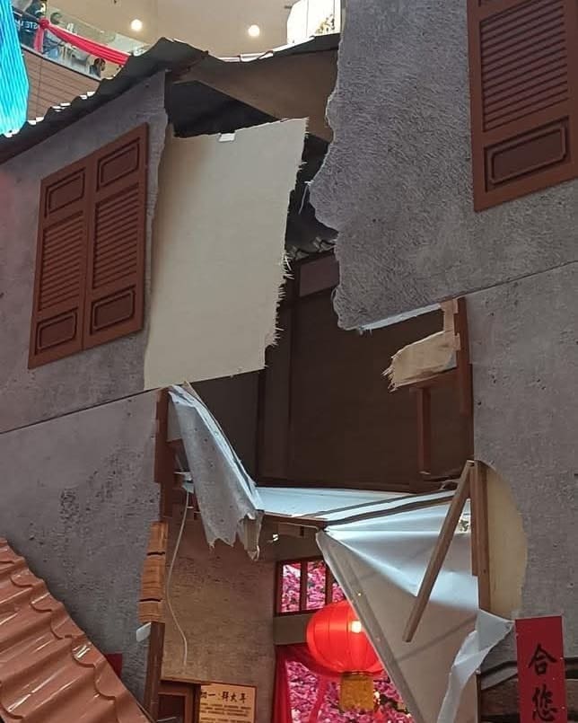 CNY decor damaged at Penang mall