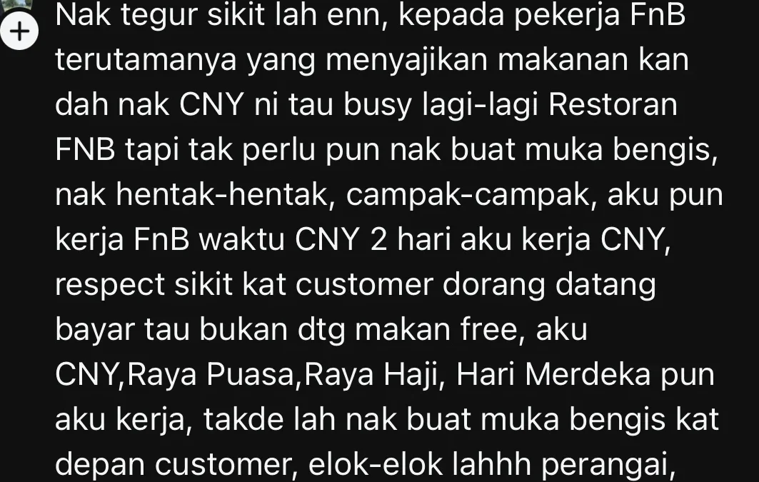 ‘CNY’s Not An Excuse’ — M’sian Urges F&B Staff To Show Respect During Festive Rush