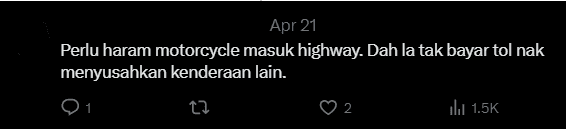 Comment should ban motorcyle in highway