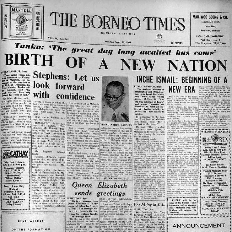 The Borneo Times newspaper in regards to Malaysia Day