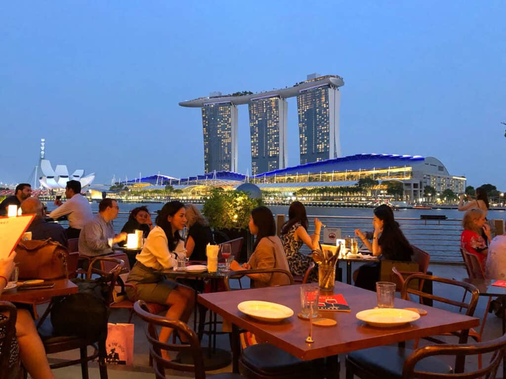 Diners eating near Marina Bay Sands