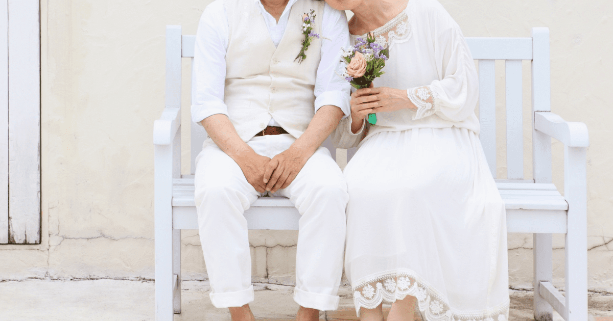 elderly couple at their wedding