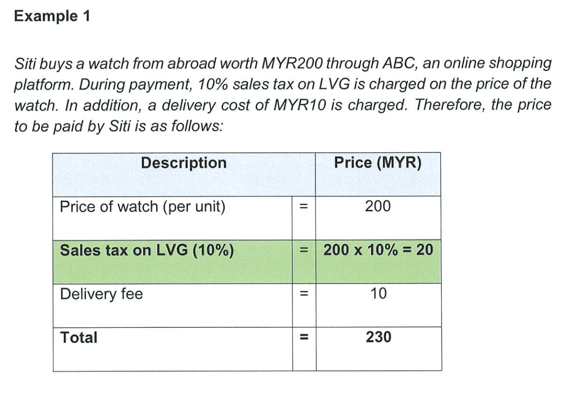 Example of Lower Value Goods Tax