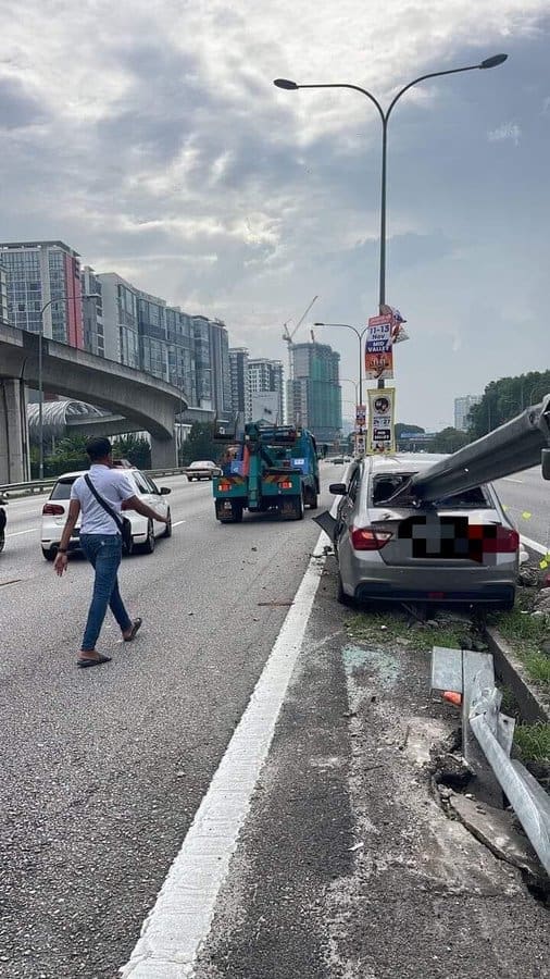 M'sian Man Cheats Death After His Car Gets 'Skewered' Along Federal Highway