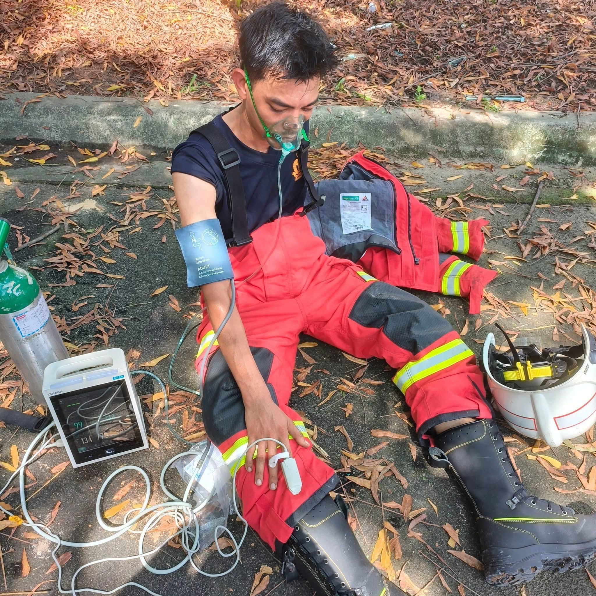 Firefighter after rescue mission