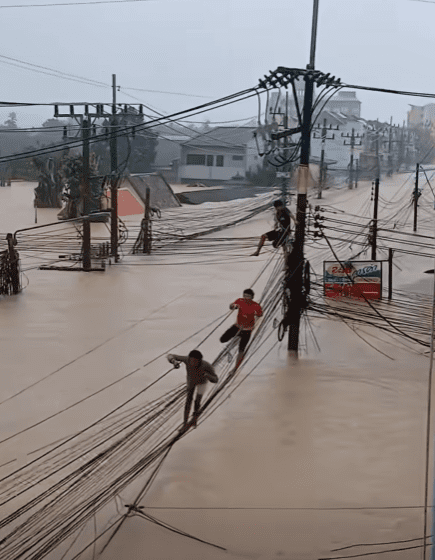 flood victim on electric cable