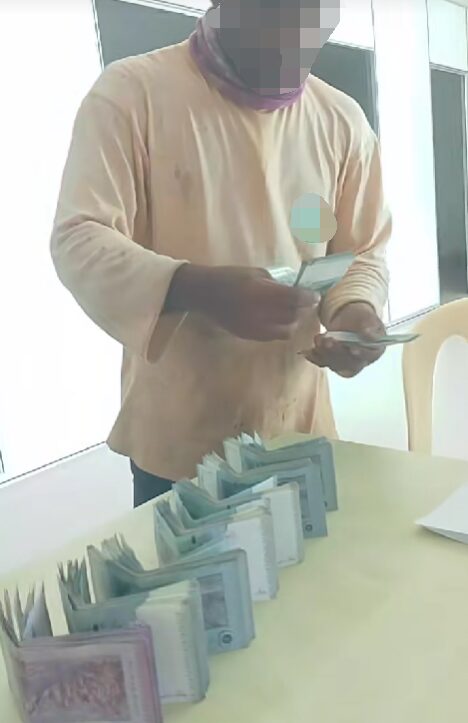 Foreigner counting his salary
