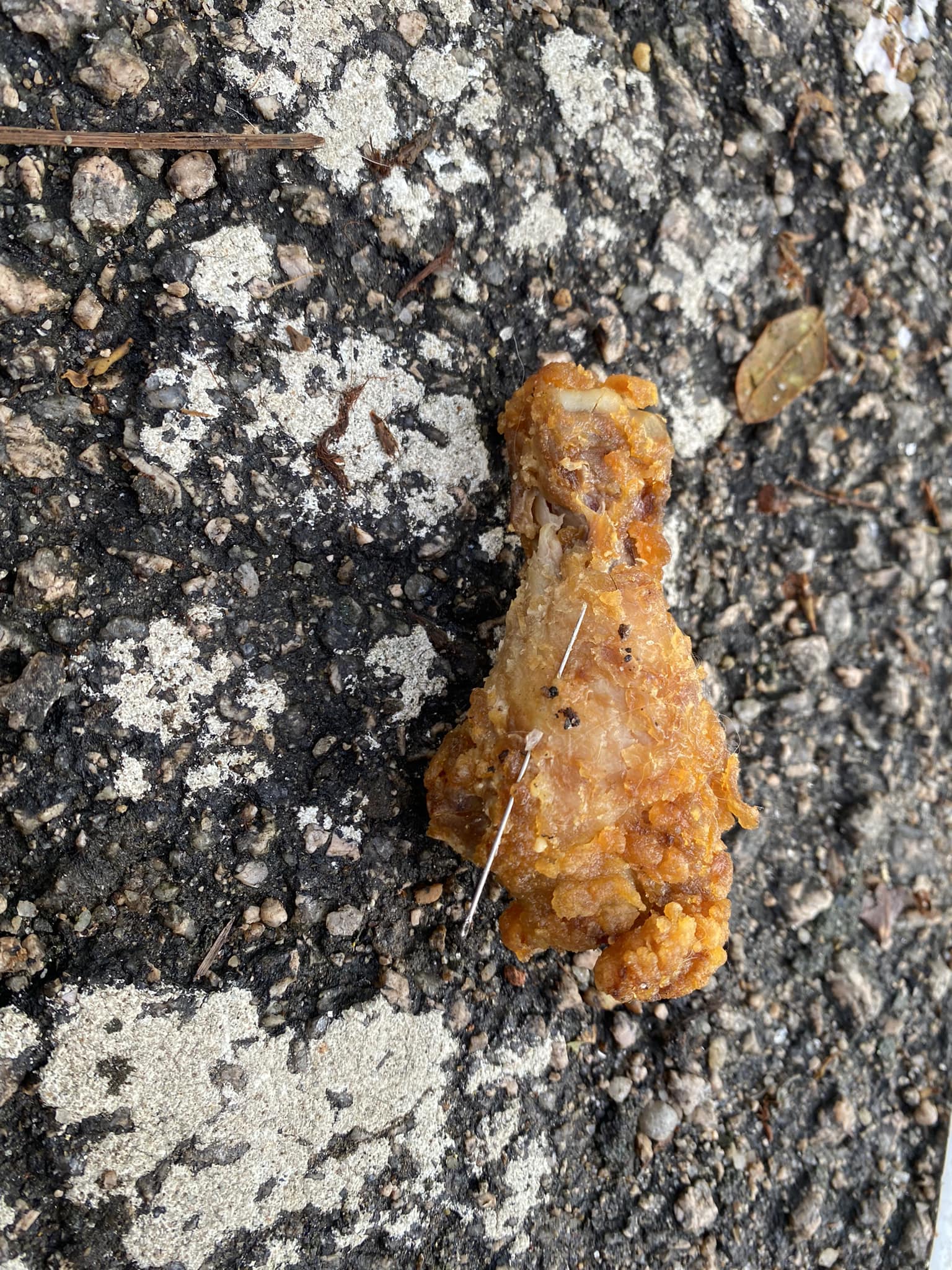 fried chicken with needle found on road