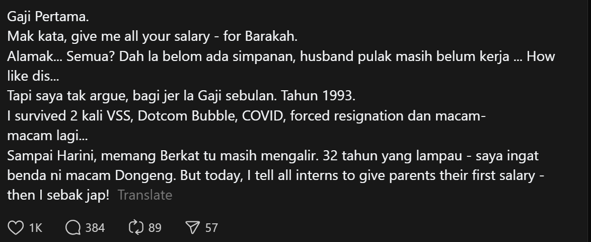 Giving out first salary