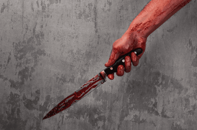 hand holding a bloody knife