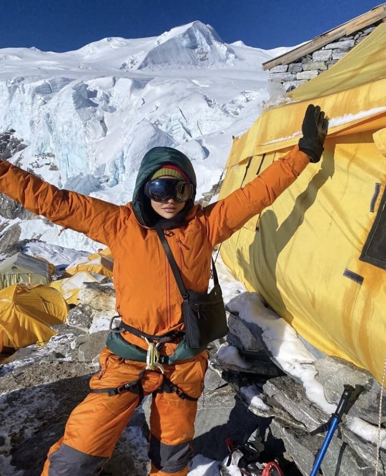Harveen Kaur by her tent