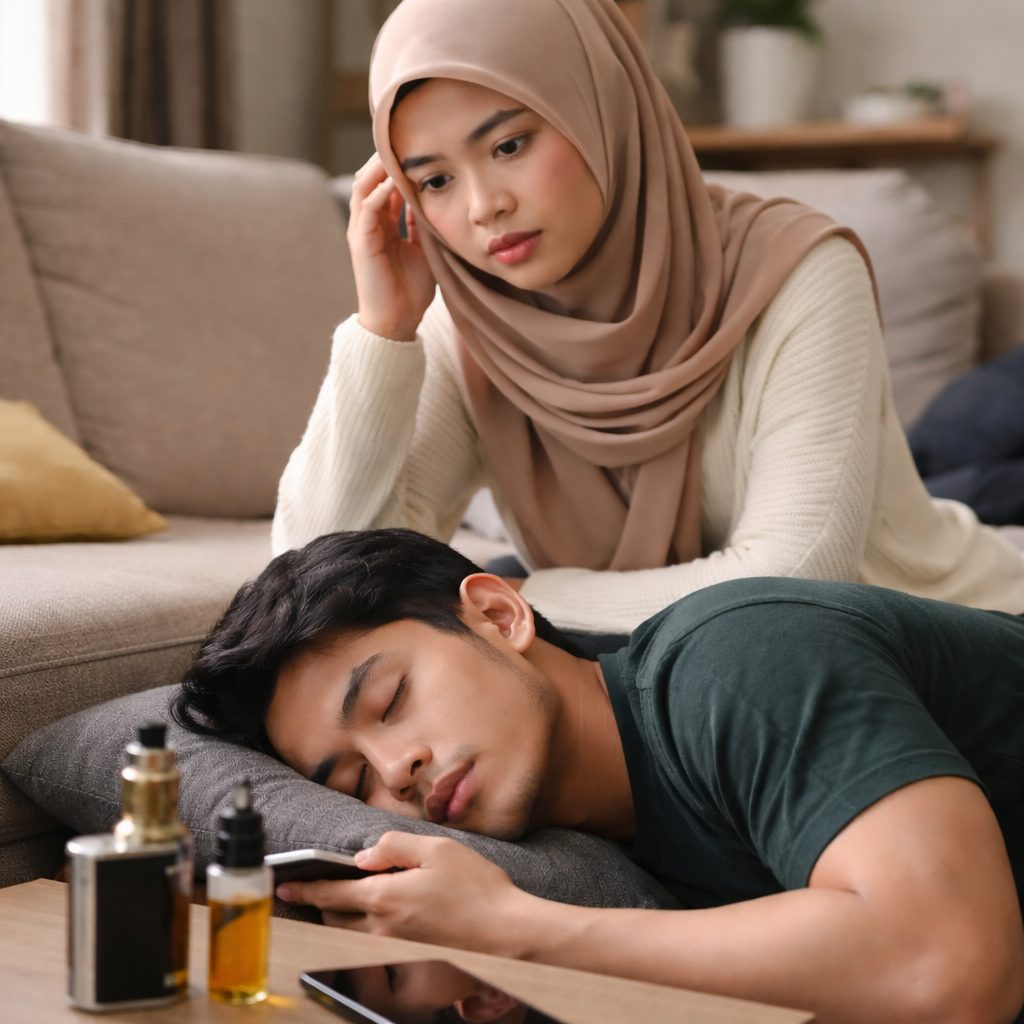 Husband sleeping on floor