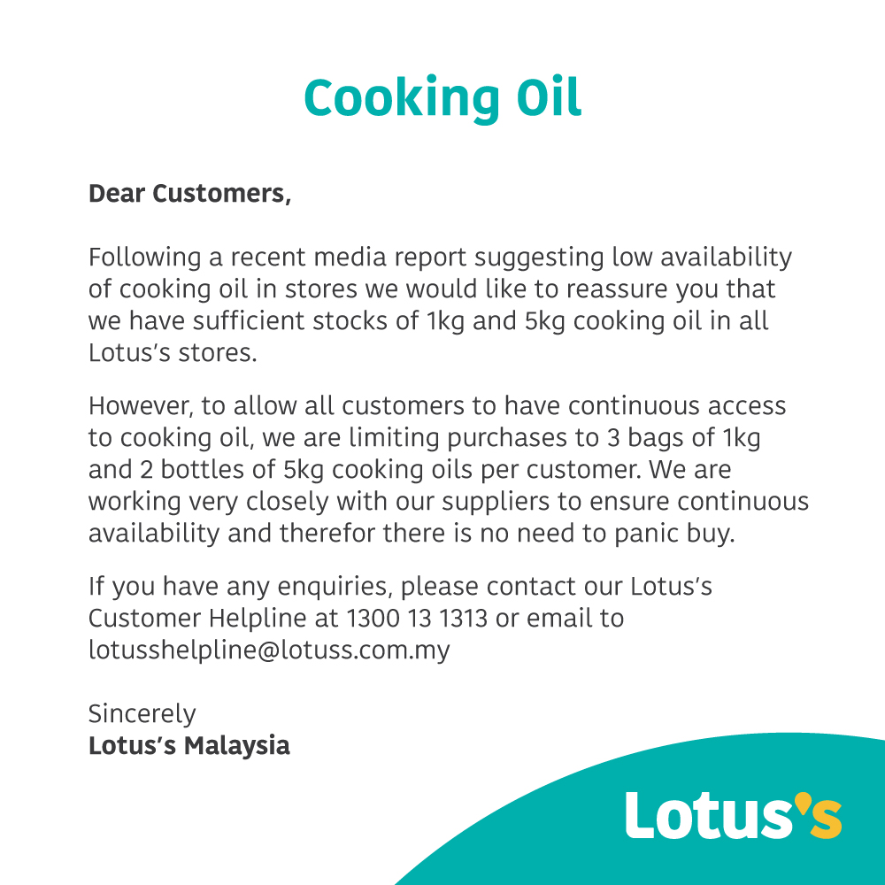 Netizens slammed lotus's announcement on having sufficient supply of cooking oil