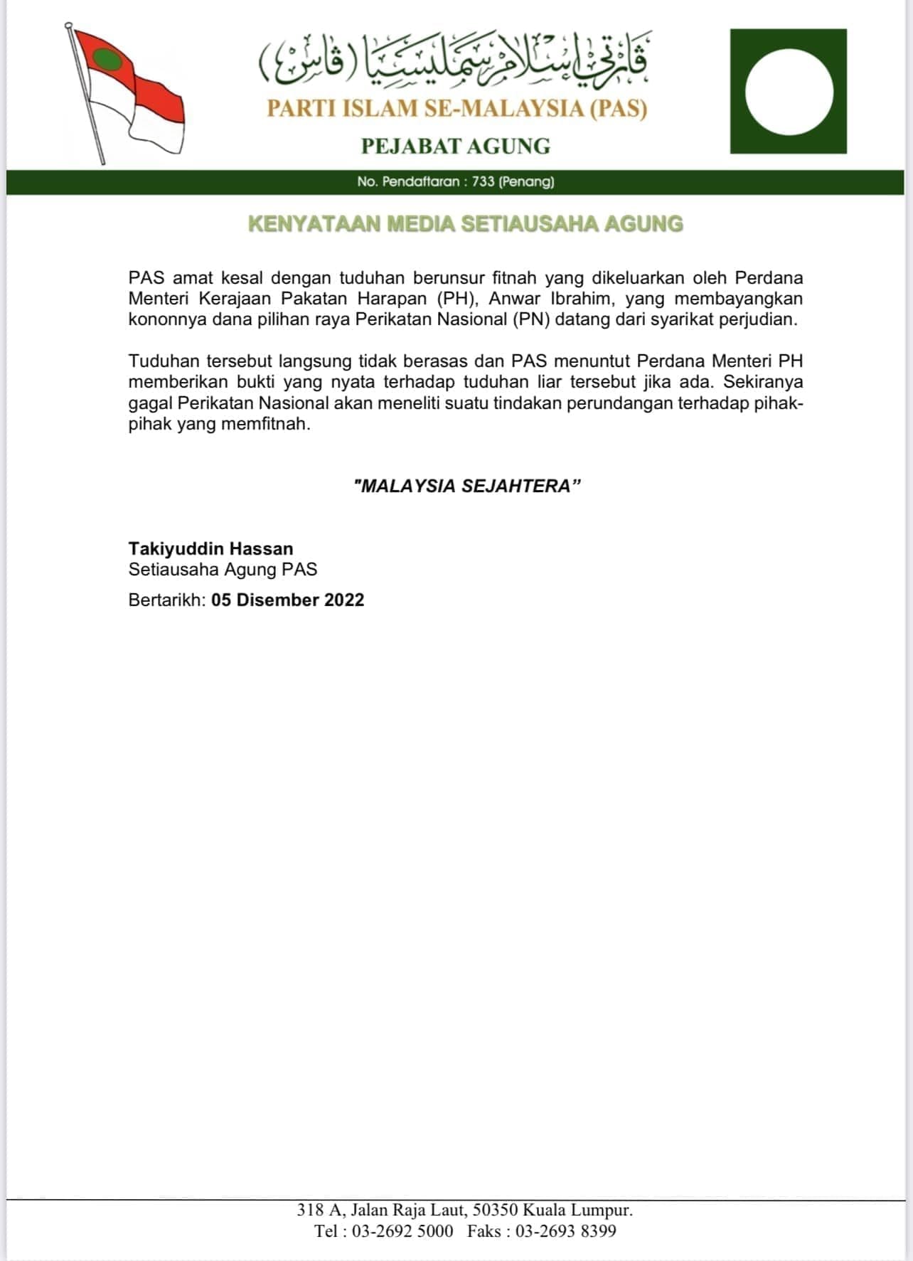 PAS' statement