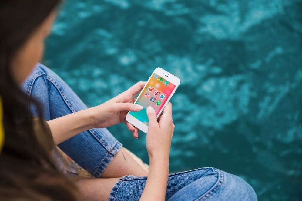 Girl looking at social media apps notifications