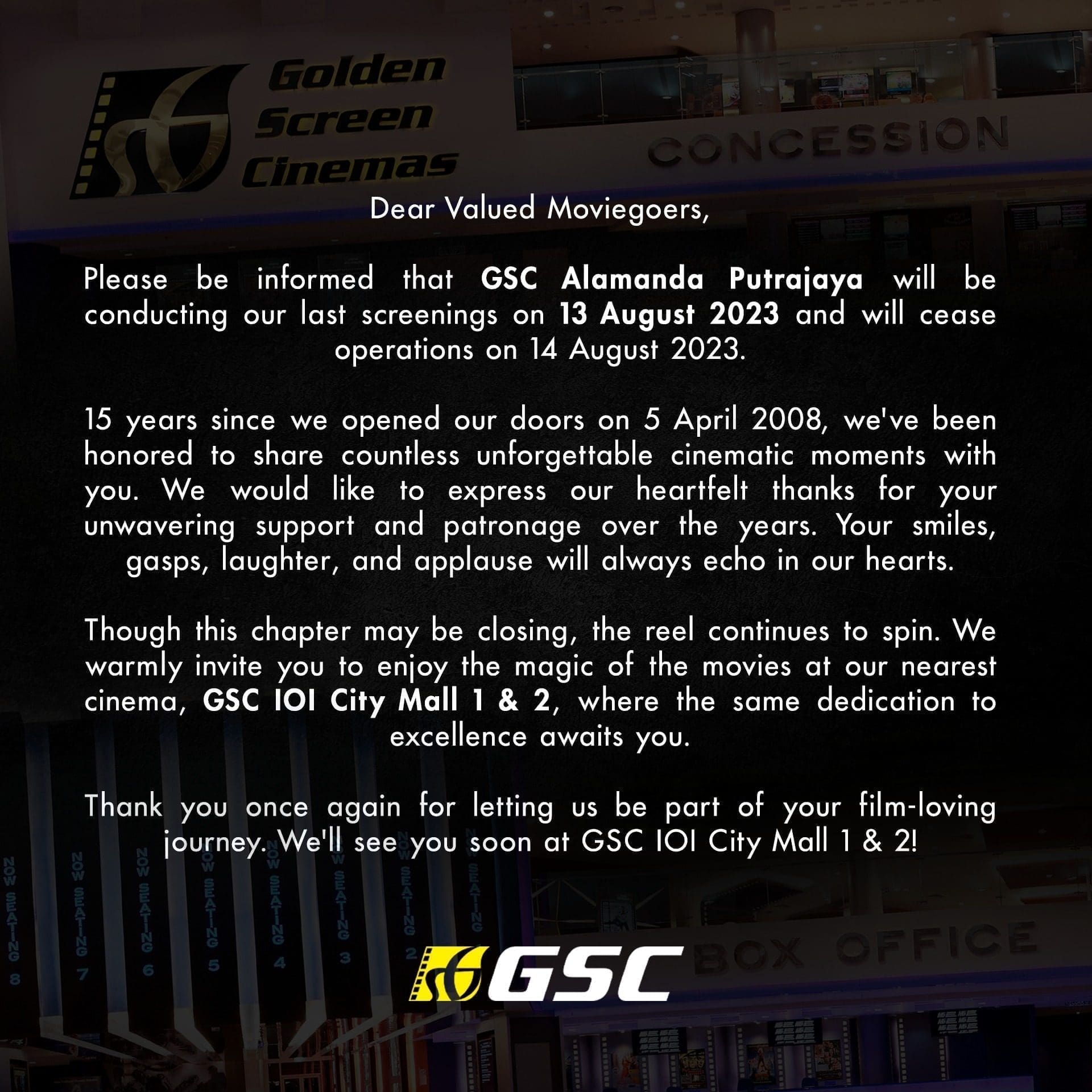 GSC Alamanda Putrajaya To Close On Aug 14, Will Hold Final Screening A Day Before