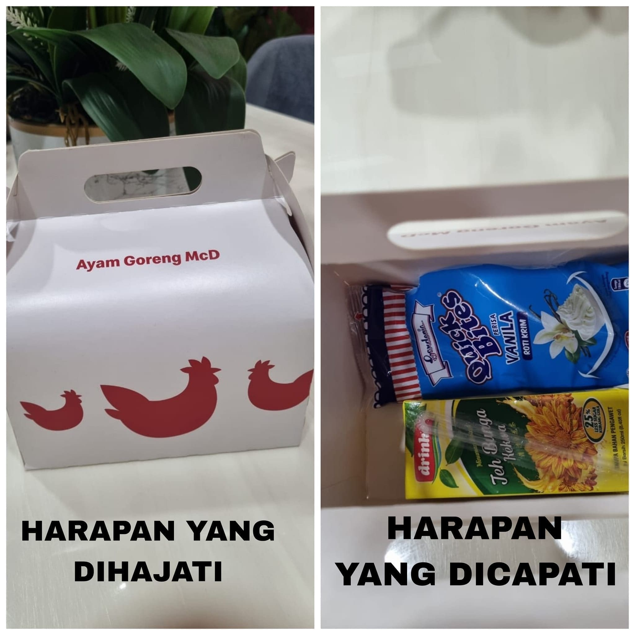 Gardenia cream bun with packet juice in McDonalds packaging