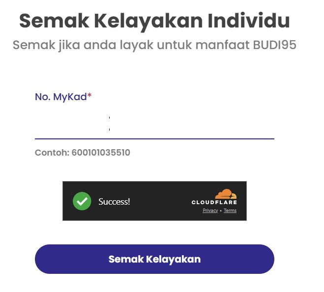 Keying in of IC to check Budi95 eligibility