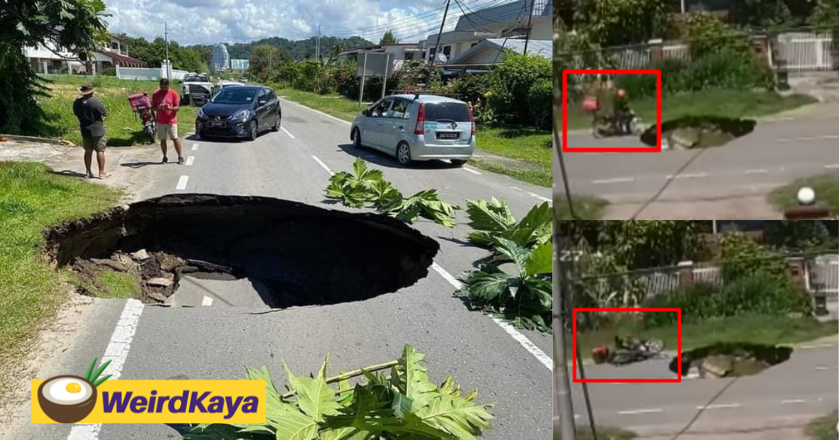 A close call: motorcyclist nearly plunges into large sinkhole in sabah | weirdkaya