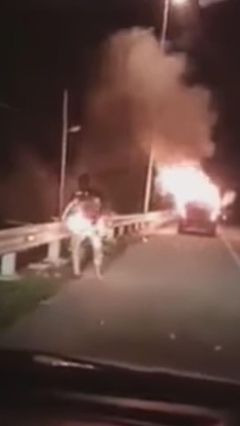 Driver suffers burns to 96% of his body after his Perodua Alza bursts into flames
