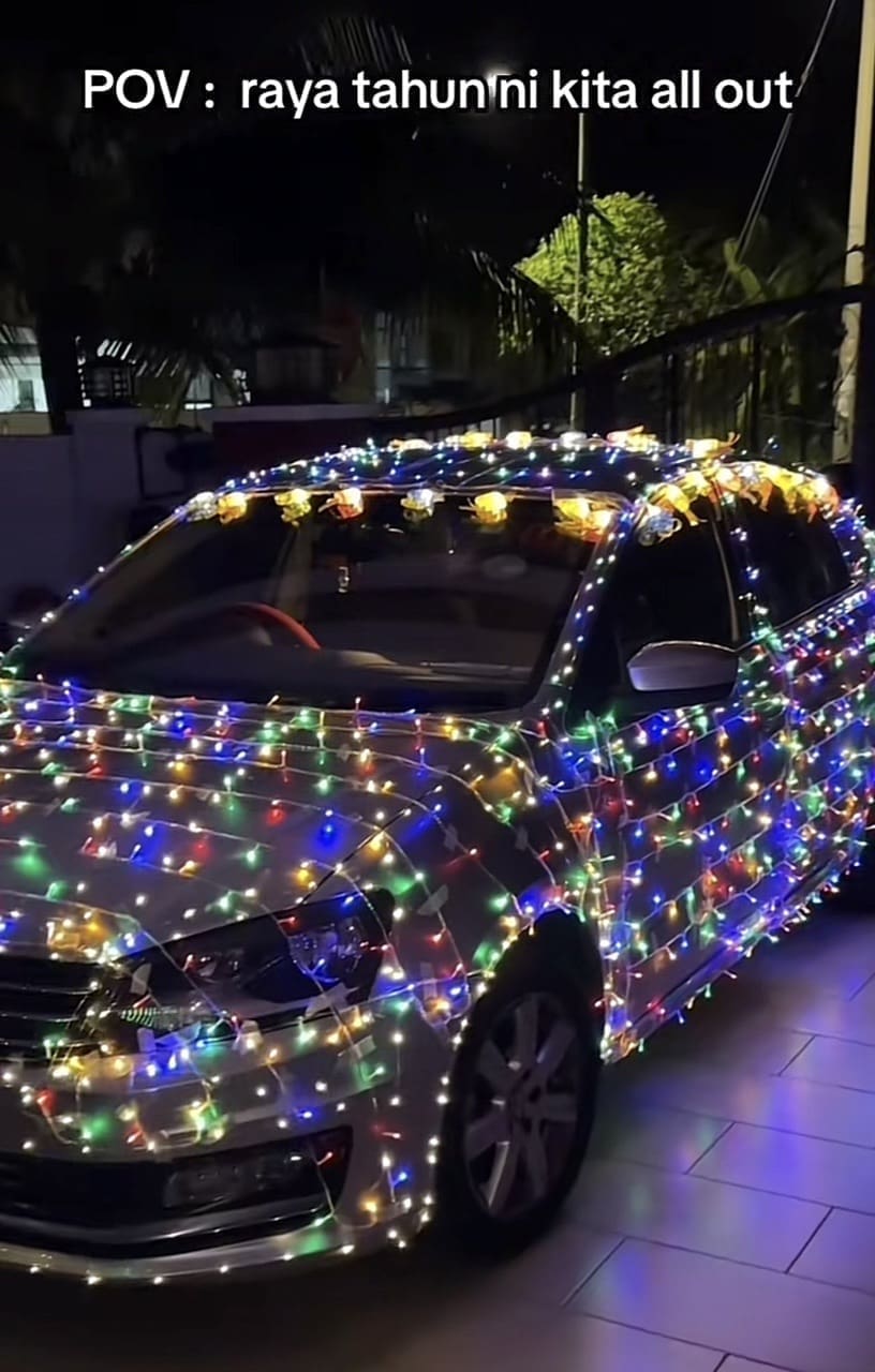 Car covered with Raya lights