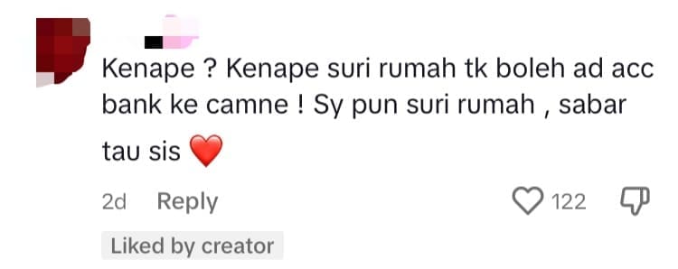 M'sian Woman Breaks Down In Tears After She Wasn't Able To Open Bank Account As A Housewife comment 1