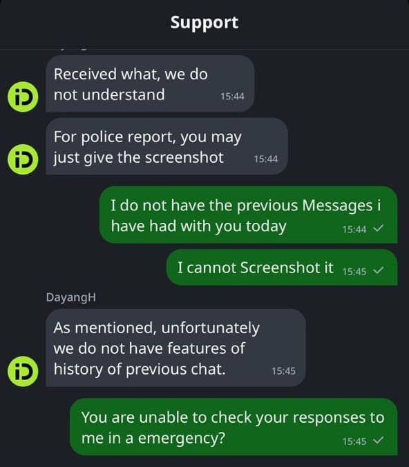 Her chats with one of they support specialist with inDrive