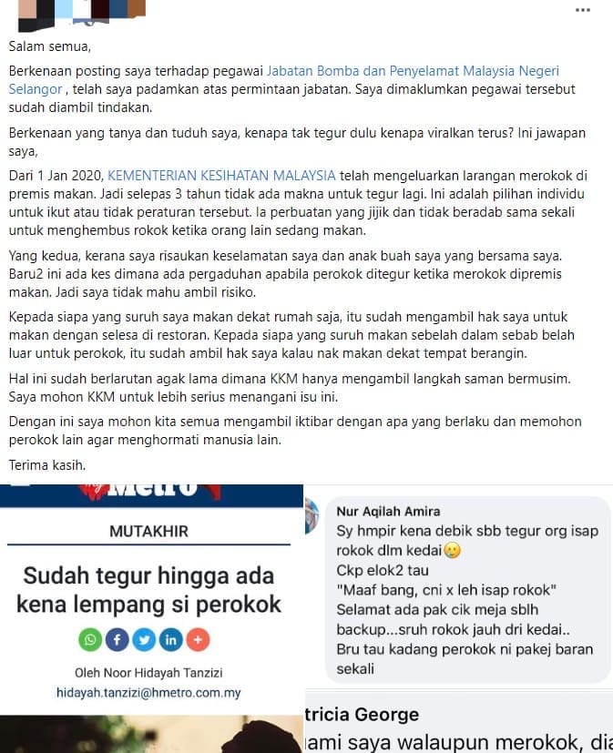Abang Bomba Spotted Smoking At Shah Alam Restaurant, Sparks Outrage Among Netizens