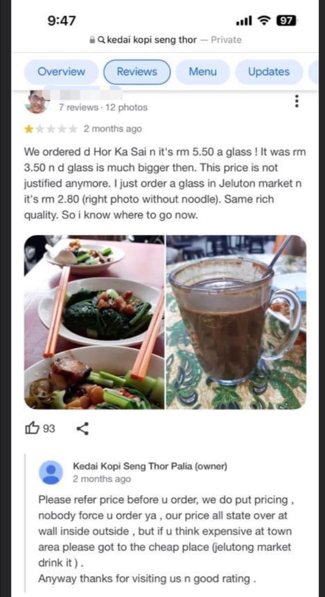 Penang Coffee Shop Shames Customer For Not Ordering Drink, Closes Down After Massive Backlash comment 4