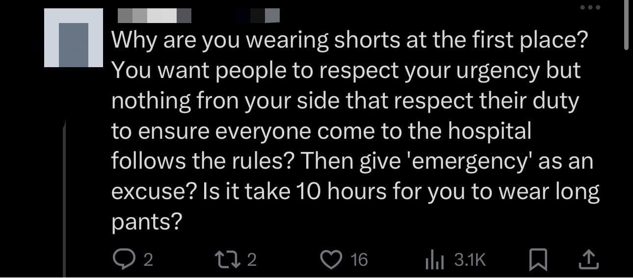 M'sian Woman Claims She Was Refused Entry Into Govt Hospital By Guard For Wearing Shorts comment 1