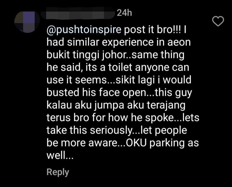 Disabled M'sian Confronts Man Who Used OKU Toilet To Wash Clothes At Pavilion KL comment 3