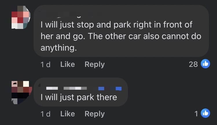Woman 'Chopes' Parking Lot For SG-Registered Car By Standing Inside It At Popular Johor Stall comment 3