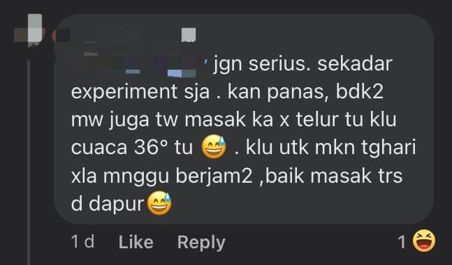 Sabah Woman Cooks Egg Under The Sun Just To Prove How Sibeh Hot It Is Right Now comment 3