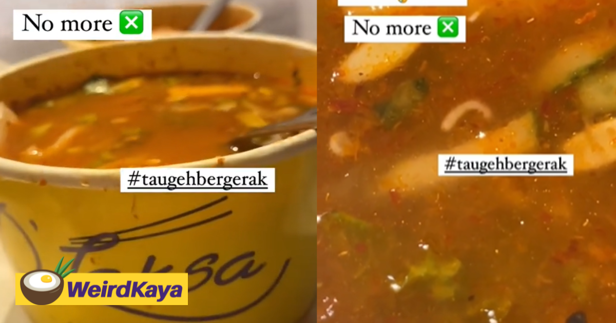 [video] woman finds maggot swimming in her laksa after a few mouthfuls | weirdkaya