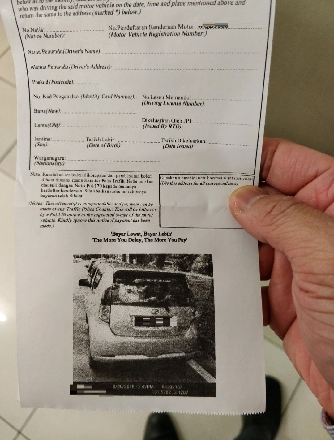 Traffic summon from PDRM