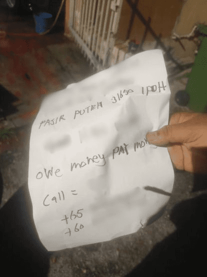 Letter left by Ah Long