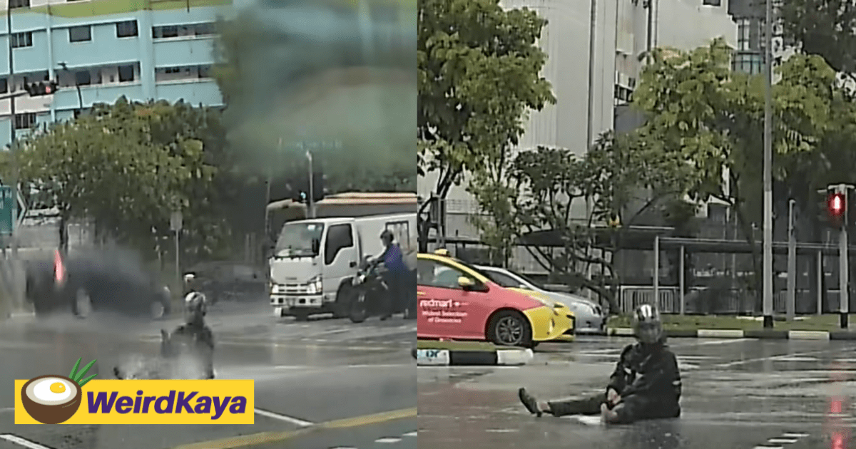 SG Man Slides 25m On His Butt Across Slippery Road After Falling Off Motorbike