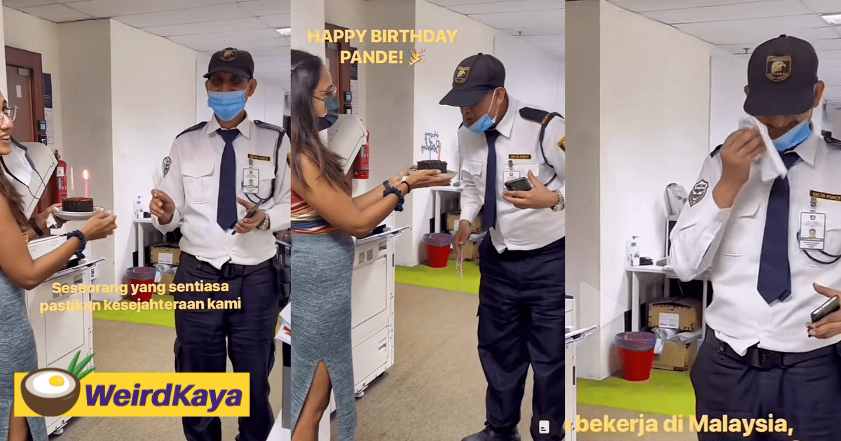 M'sian Company Organizes Surprise Birthday Celebration For Security Guard, Leaving Him In Tears