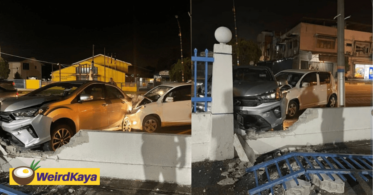 19yo M’sian Crashes Myvi Into Bezza And Police Station Wall, Found Not To Have Driver’s License