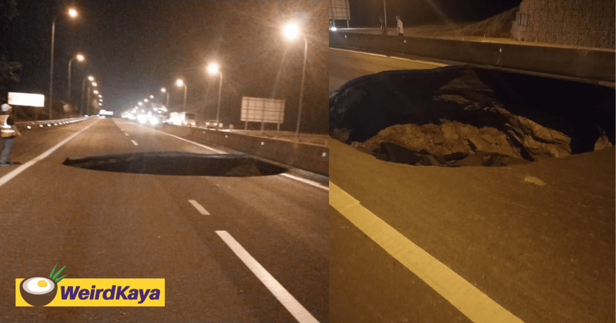 Giant Sinkhole Spotted At KL-Karak Highway Due To Underground Tunnel Works