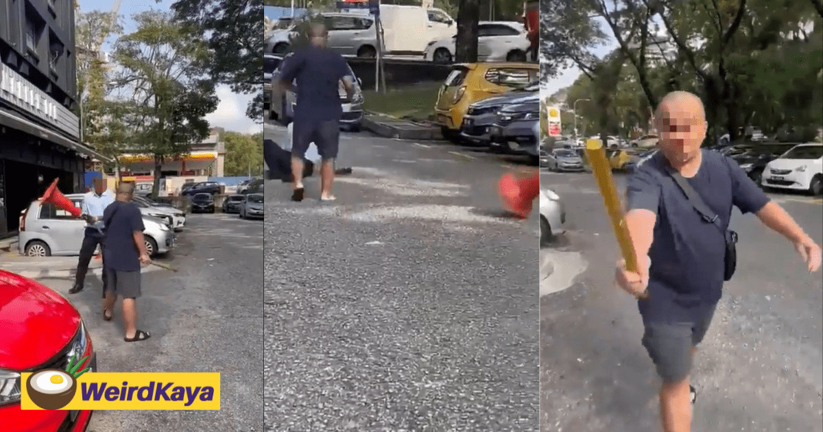 2 M'sian Men Fight Each Other With Safety Cone And Rod At Parking Lot In KL