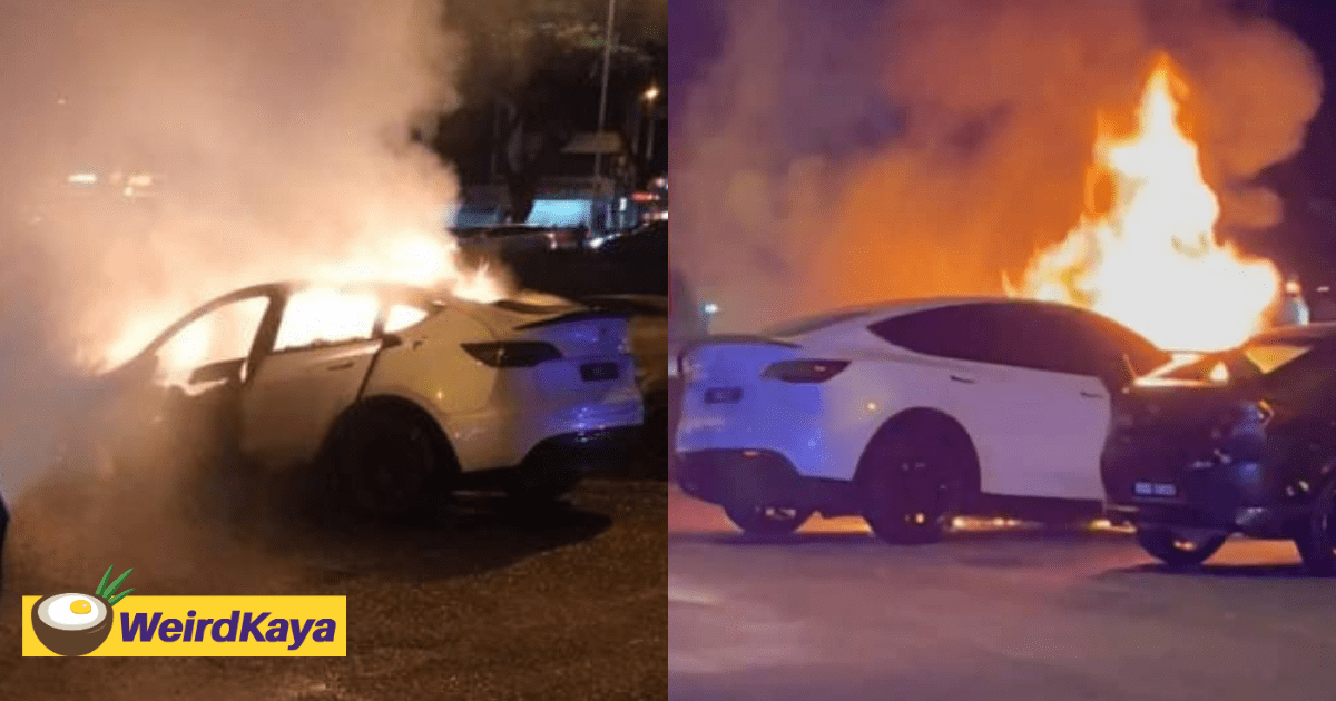 Tesla Car Catches Fire In Puchong & Suffers 70% In Damages