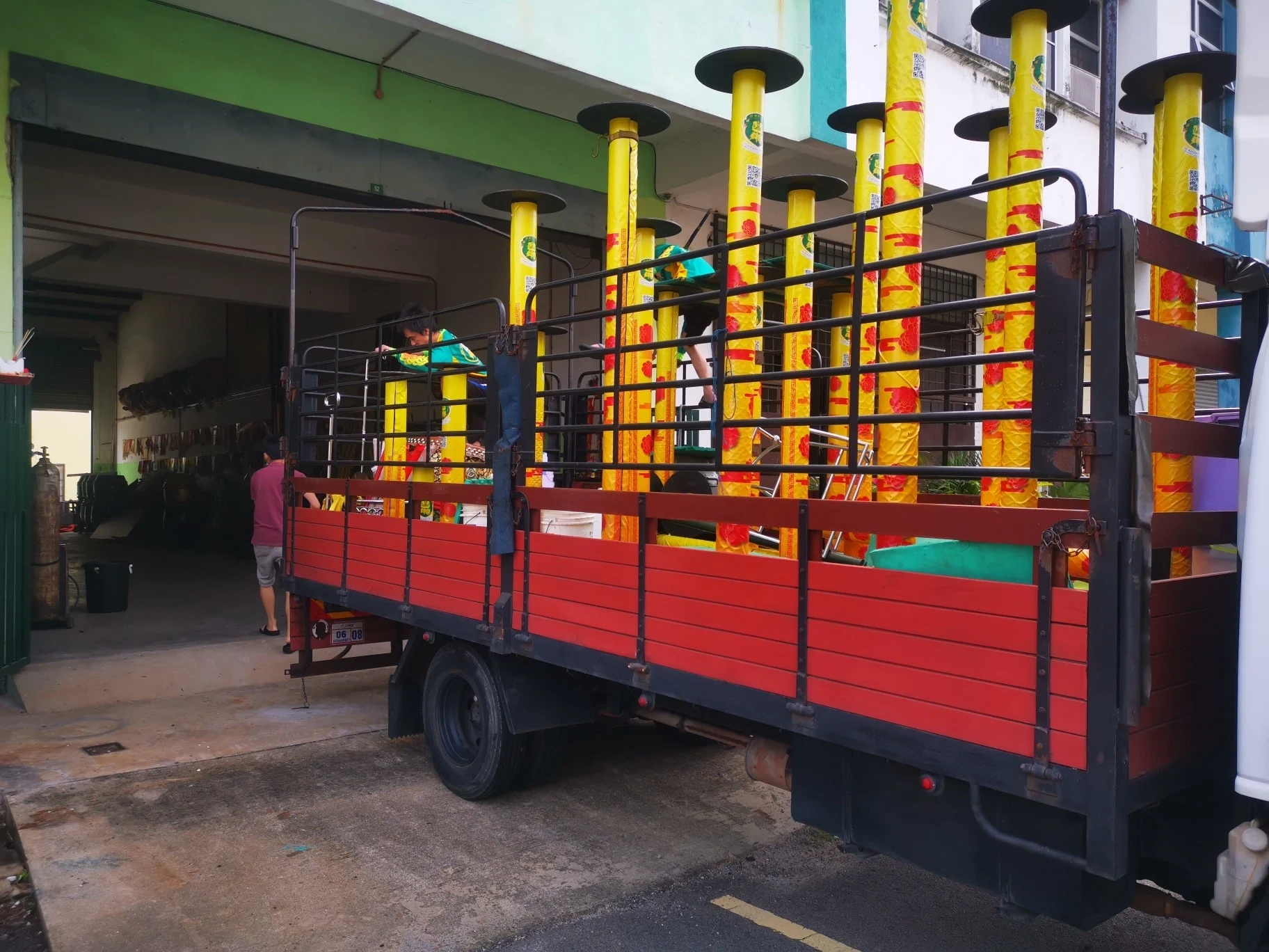 Lion dance equipment at the back of lorry