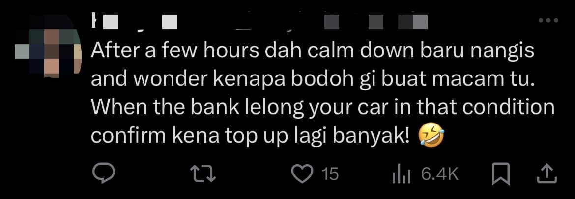 M'sian Woman Wrecks Car She Reportedly Didn't Pay Instalments On For The Past 8 Months comment 2