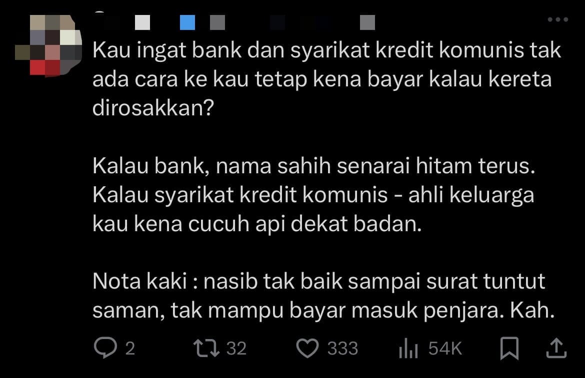 M'sian Woman Wrecks Car She Reportedly Didn't Pay Instalments On For The Past 8 Months comment 1