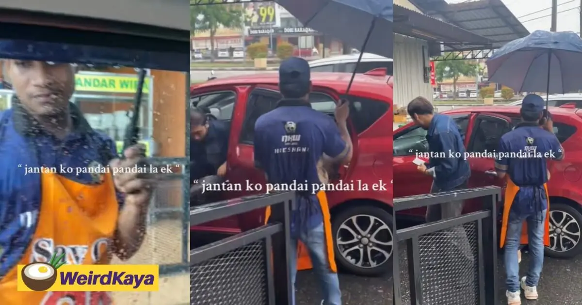 Mamak Goes Viral For Escorting Female Customer With Umbrella, While Males Are Left In The Rain