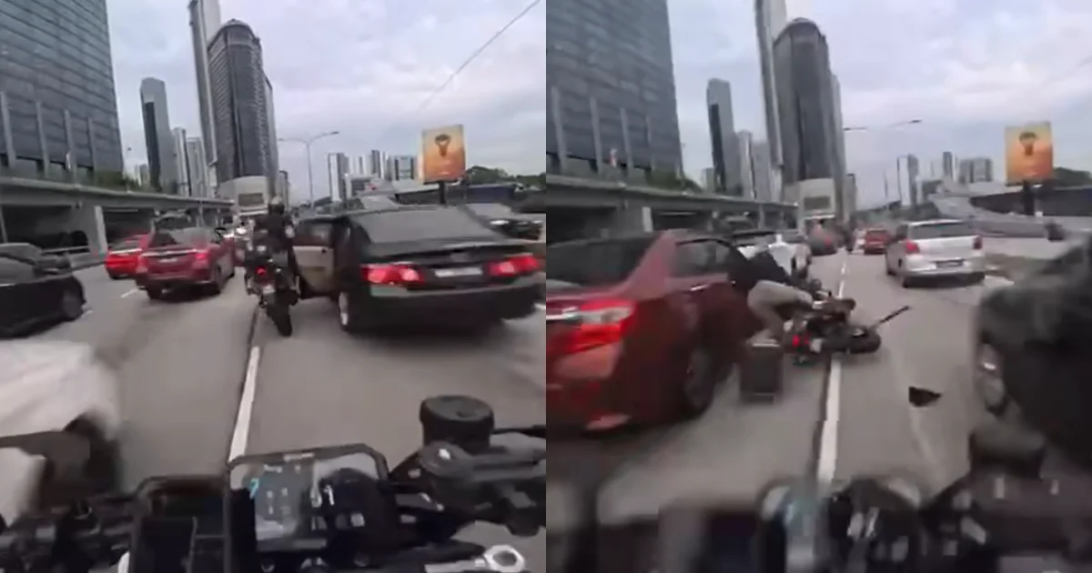 Man flung off bike by car door